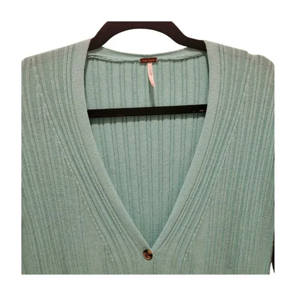 Free People Skinny Mini Duster Cardigan Oversized XS to M Aqua Blue - Picture 7 of 8